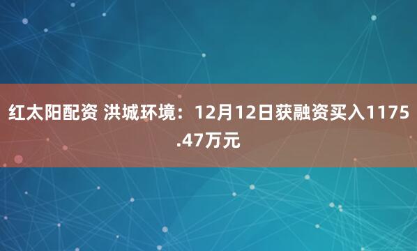 红太阳配资 洪城环境：12月12日获融资买入1175.47万元