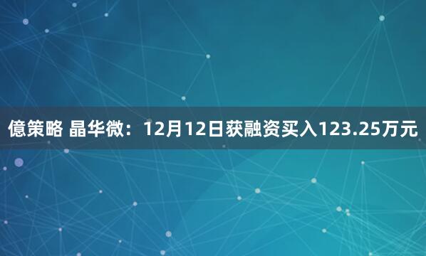 億策略 晶华微：12月12日获融资买入123.25万元